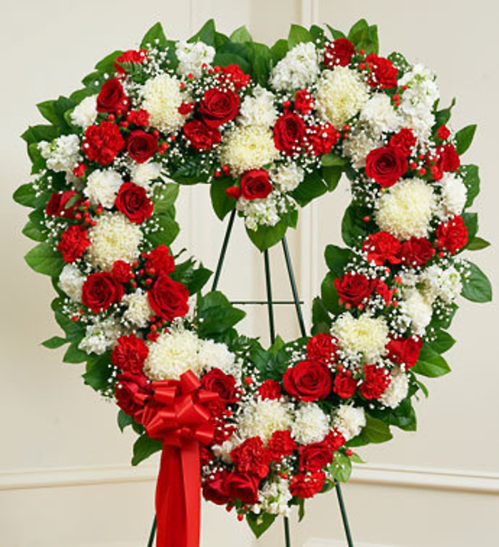 Always Remember Red &amp; White Floral Heart Tribute