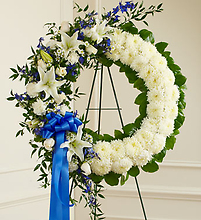 Serene Blessings Blue & White Standing Wreath