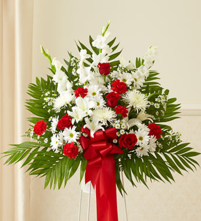 Heartfelt Sympathies Red & White Standing Basket